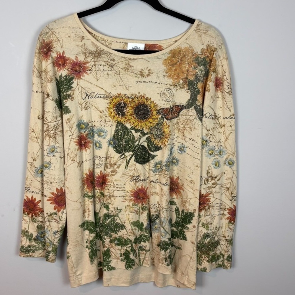 Retro Studio Collection Sunflower Embellished Print Shirt Womens XXL Cottagecore